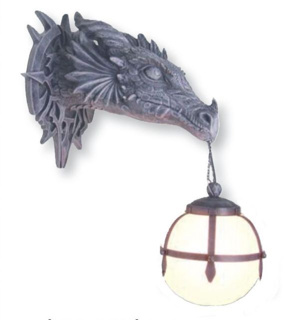 Large Dragon Head Wall Lamp Light Gothic Decor Figurine Ornament Gift ...