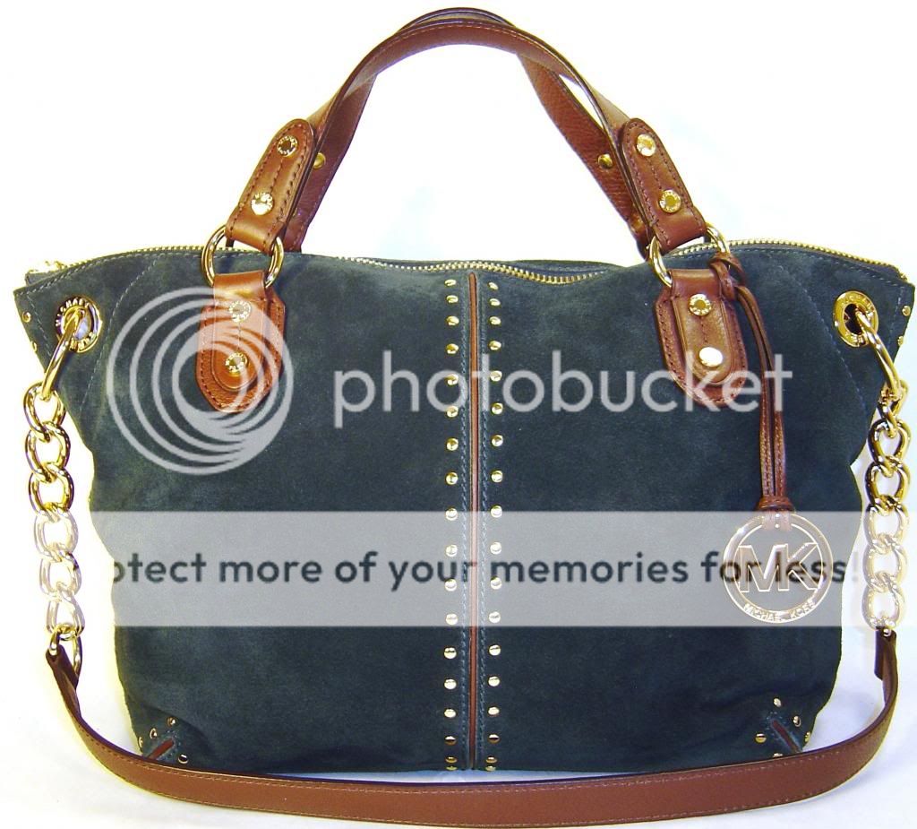 Michael Kors Astor LG Chain Satchel Leather Weekender Bag $378 Green Travel
